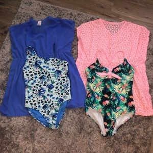 Girls swim one piece with coverup. Size 10/12